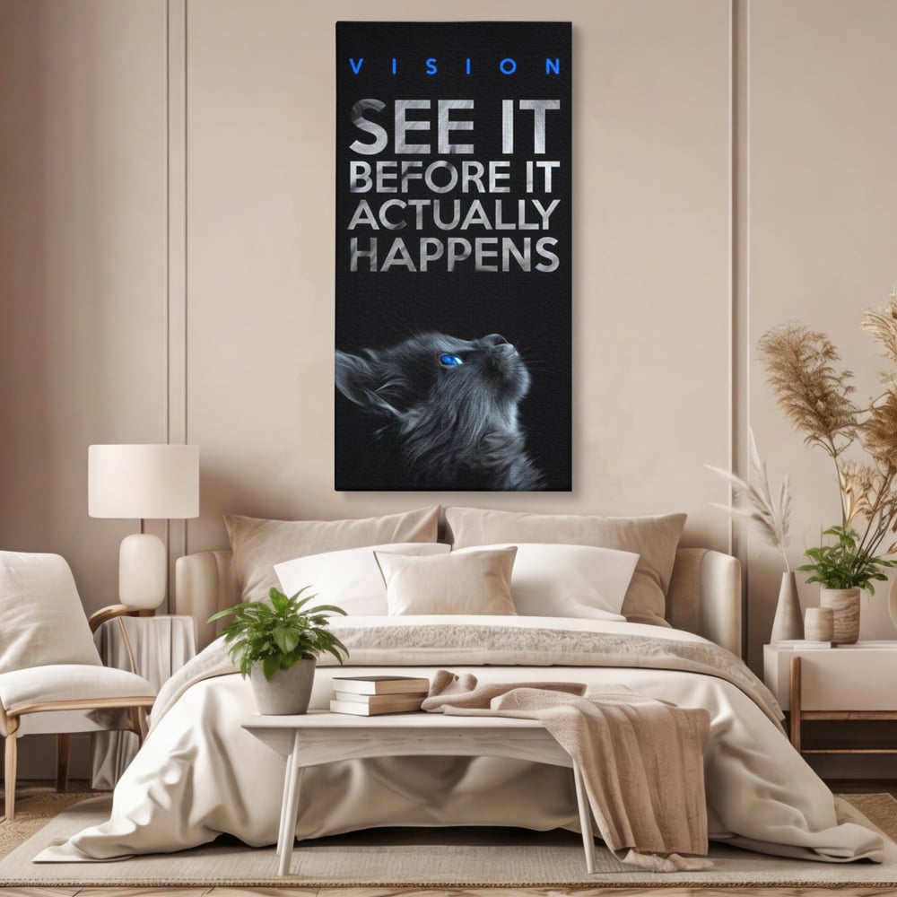Tablou Canvas Premium, LuxCanva® M1164, Privire catre Destin, Motivational, Inspiratie, Pisica, Felina, Destin, Curaj, Viziune, Mesaj, Modern, Viitor, Animal, Birou, Living, Camera Copil