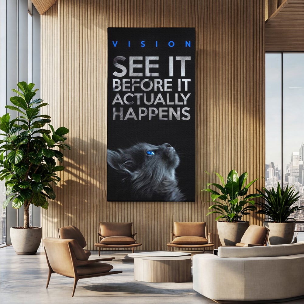 Tablou Canvas Premium, LuxCanva® M1164, Privire catre Destin, Motivational, Inspiratie, Pisica, Felina, Destin, Curaj, Viziune, Mesaj, Modern, Viitor, Animal, Birou, Living, Camera Copil