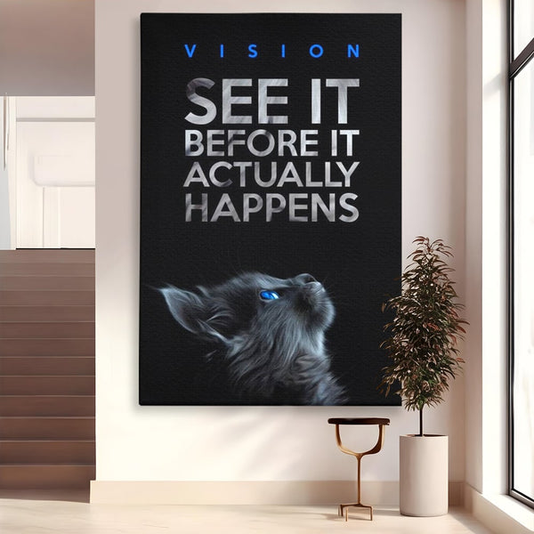 Tablou Canvas Premium, LuxCanva® M1164, Privire catre Destin, Motivational, Inspiratie, Pisica, Felina, Destin, Curaj, Viziune, Mesaj, Modern, Viitor, Animal, Birou, Living, Camera Copil
