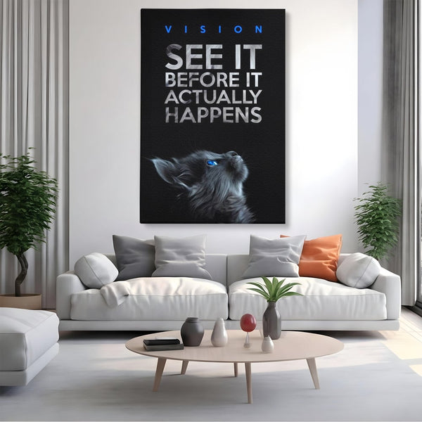 Tablou Canvas Premium, LuxCanva® M1164, Privire catre Destin, Motivational, Inspiratie, Pisica, Felina, Destin, Curaj, Viziune, Mesaj, Modern, Viitor, Animal, Birou, Living, Camera Copil
