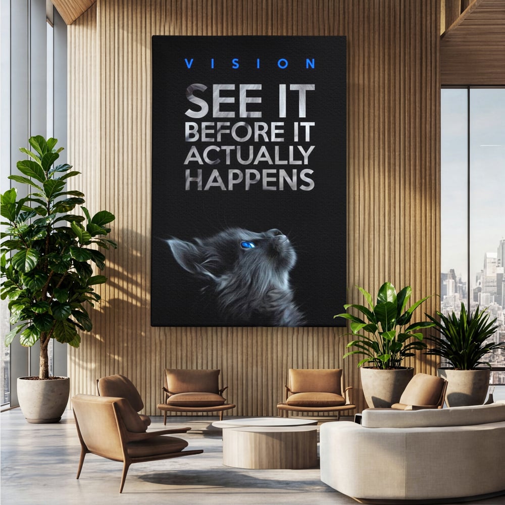 Tablou Canvas Premium, LuxCanva® M1164, Privire catre Destin, Motivational, Inspiratie, Pisica, Felina, Destin, Curaj, Viziune, Mesaj, Modern, Viitor, Animal, Birou, Living, Camera Copil