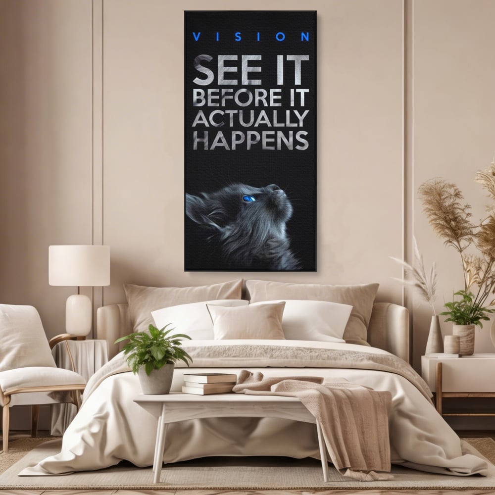 Tablou Canvas Premium, LuxCanva® M1164, Privire catre Destin, Motivational, Inspiratie, Pisica, Felina, Destin, Curaj, Viziune, Mesaj, Modern, Viitor, Animal, Birou, Living, Camera Copil