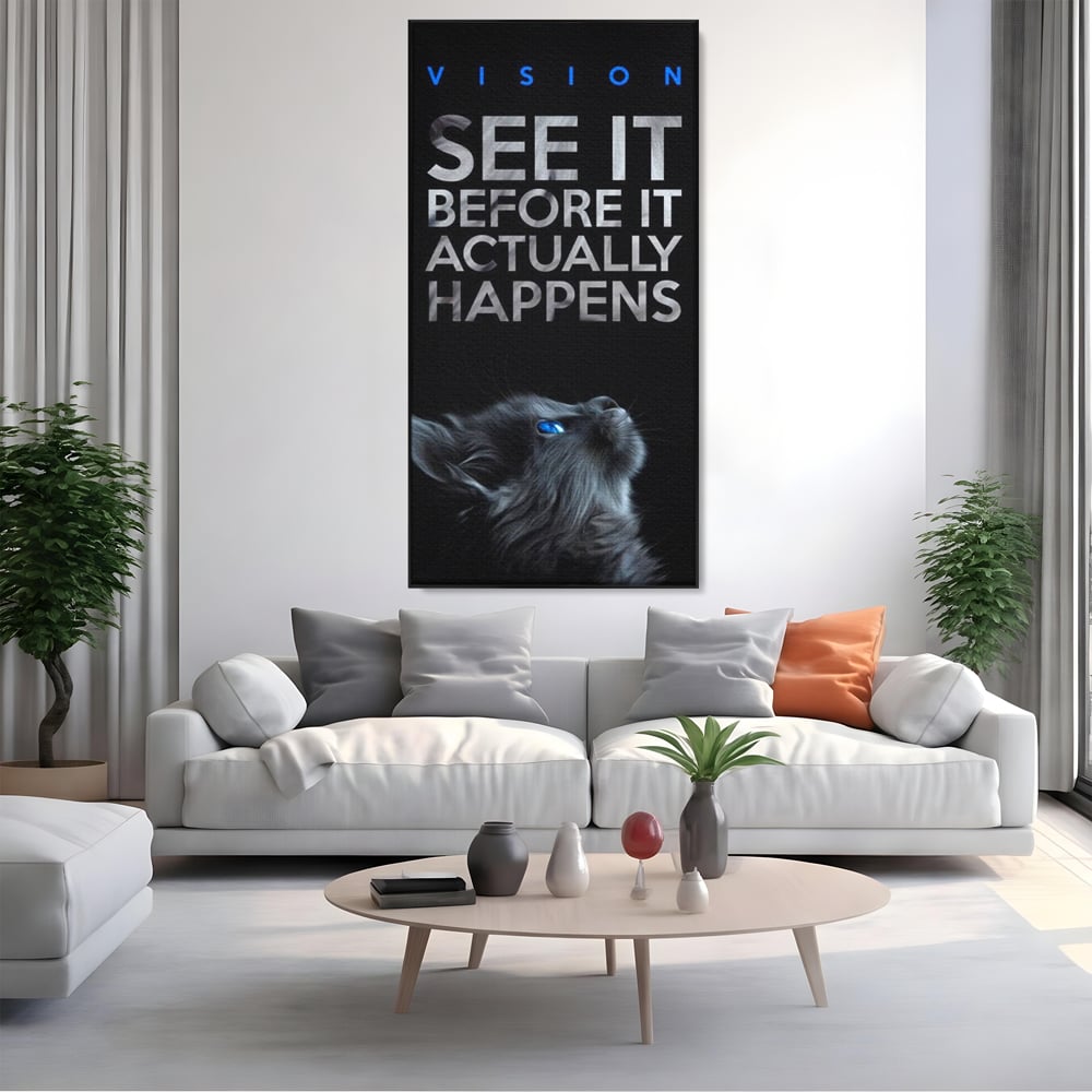 Tablou Canvas Premium, LuxCanva® M1164, Privire catre Destin, Motivational, Inspiratie, Pisica, Felina, Destin, Curaj, Viziune, Mesaj, Modern, Viitor, Animal, Birou, Living, Camera Copil