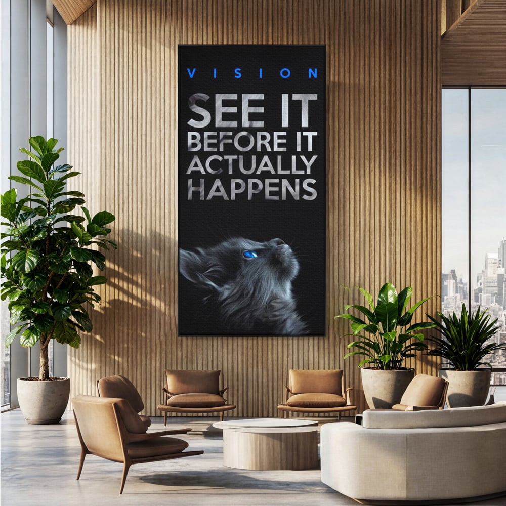 Tablou Canvas Premium, LuxCanva® M1164, Privire catre Destin, Motivational, Inspiratie, Pisica, Felina, Destin, Curaj, Viziune, Mesaj, Modern, Viitor, Animal, Birou, Living, Camera Copil
