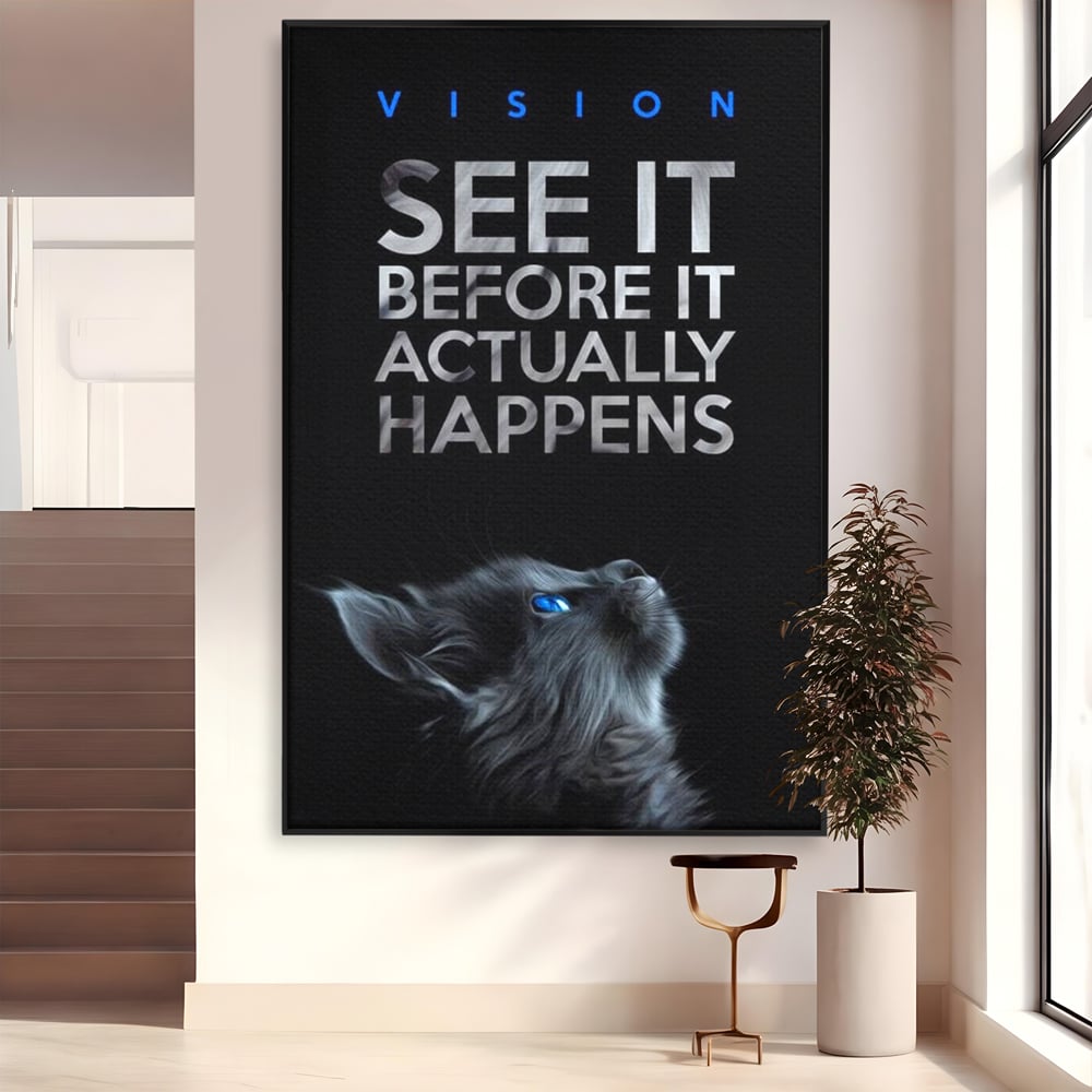 Tablou Canvas Premium, LuxCanva® M1164, Privire catre Destin, Motivational, Inspiratie, Pisica, Felina, Destin, Curaj, Viziune, Mesaj, Modern, Viitor, Animal, Birou, Living, Camera Copil