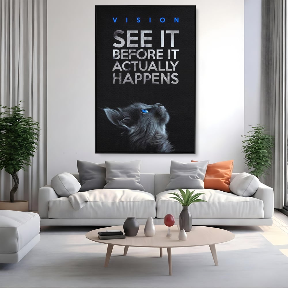 Tablou Canvas Premium, LuxCanva® M1164, Privire catre Destin, Motivational, Inspiratie, Pisica, Felina, Destin, Curaj, Viziune, Mesaj, Modern, Viitor, Animal, Birou, Living, Camera Copil