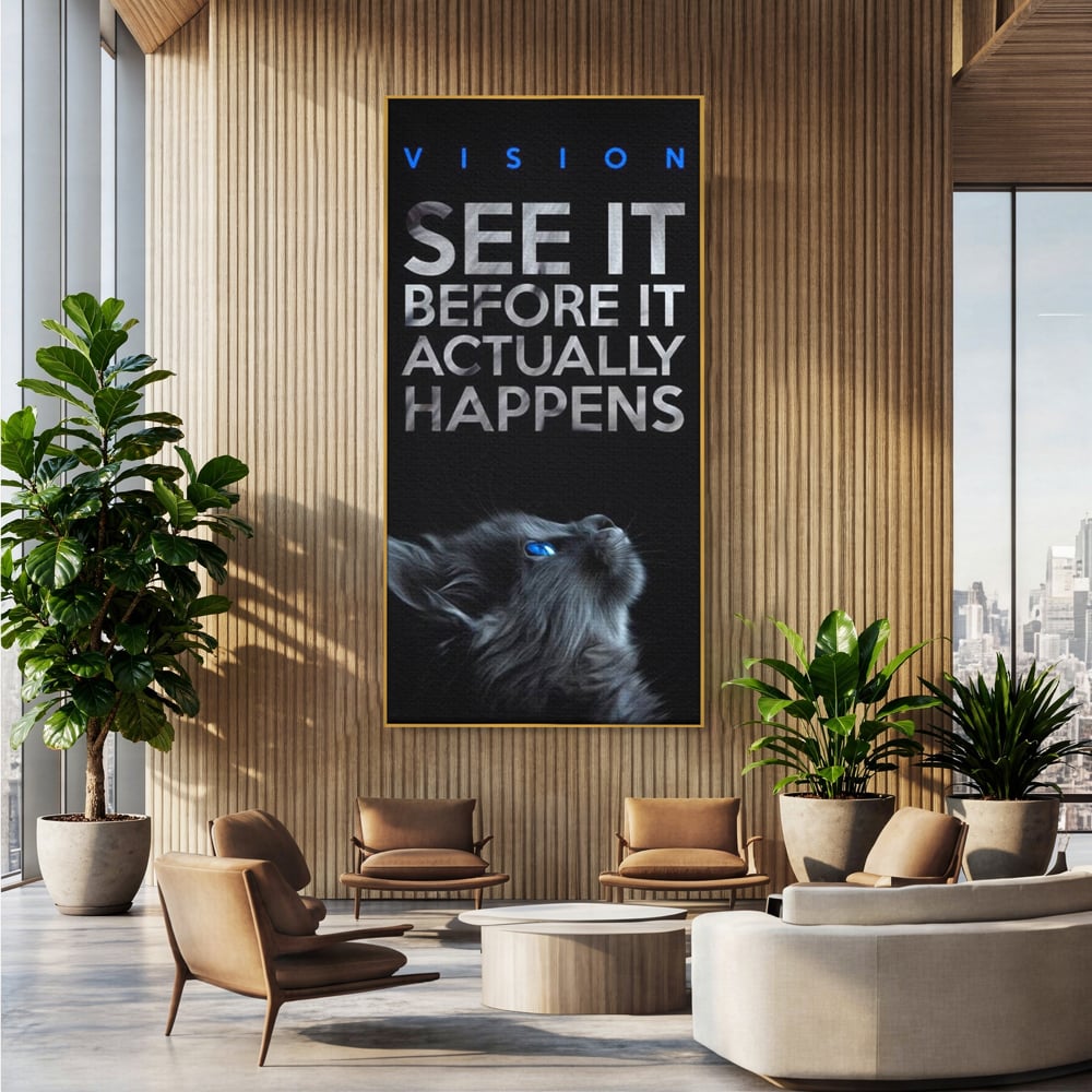 Tablou Canvas Premium, LuxCanva® M1164, Privire catre Destin, Motivational, Inspiratie, Pisica, Felina, Destin, Curaj, Viziune, Mesaj, Modern, Viitor, Animal, Birou, Living, Camera Copil