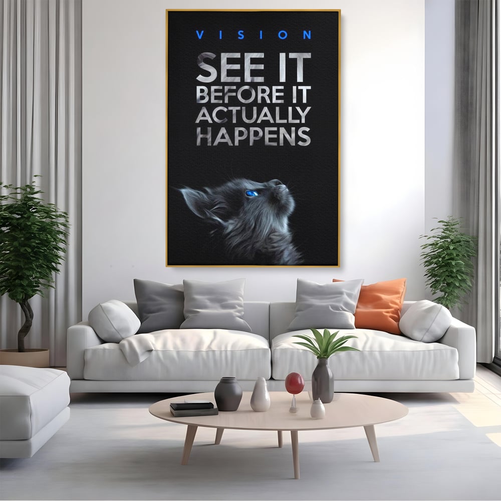 Tablou Canvas Premium, LuxCanva® M1164, Privire catre Destin, Motivational, Inspiratie, Pisica, Felina, Destin, Curaj, Viziune, Mesaj, Modern, Viitor, Animal, Birou, Living, Camera Copil