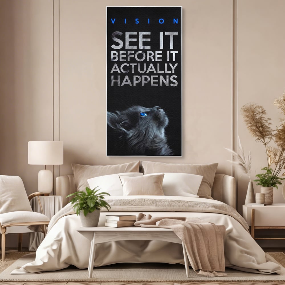 Tablou Canvas Premium, LuxCanva® M1164, Privire catre Destin, Motivational, Inspiratie, Pisica, Felina, Destin, Curaj, Viziune, Mesaj, Modern, Viitor, Animal, Birou, Living, Camera Copil