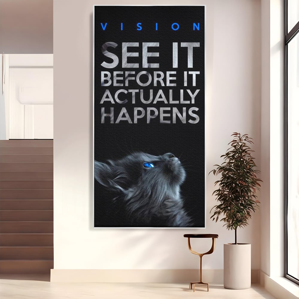 Tablou Canvas Premium, LuxCanva® M1164, Privire catre Destin, Motivational, Inspiratie, Pisica, Felina, Destin, Curaj, Viziune, Mesaj, Modern, Viitor, Animal, Birou, Living, Camera Copil