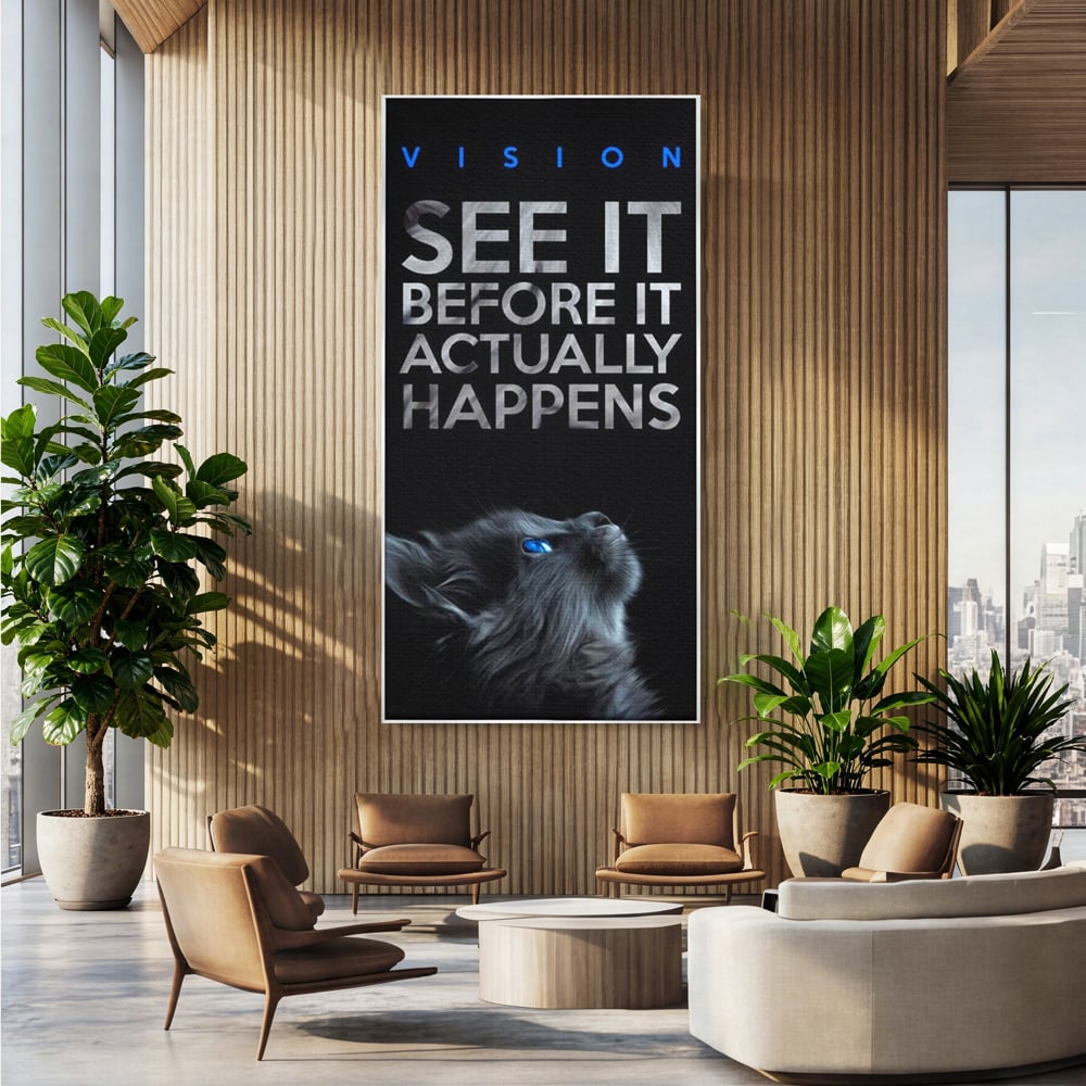 Tablou Canvas Premium, LuxCanva® M1164, Privire catre Destin, Motivational, Inspiratie, Pisica, Felina, Destin, Curaj, Viziune, Mesaj, Modern, Viitor, Animal, Birou, Living, Camera Copil