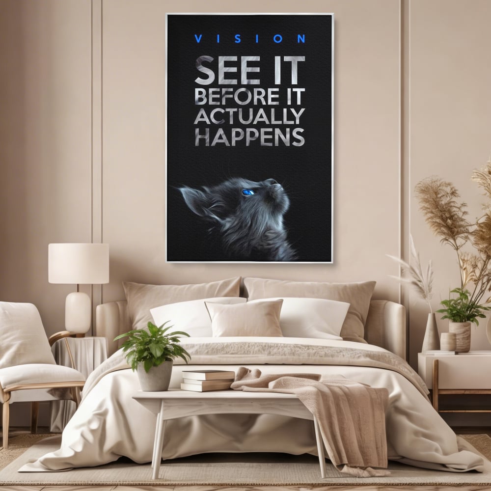 Tablou Canvas Premium, LuxCanva® M1164, Privire catre Destin, Motivational, Inspiratie, Pisica, Felina, Destin, Curaj, Viziune, Mesaj, Modern, Viitor, Animal, Birou, Living, Camera Copil
