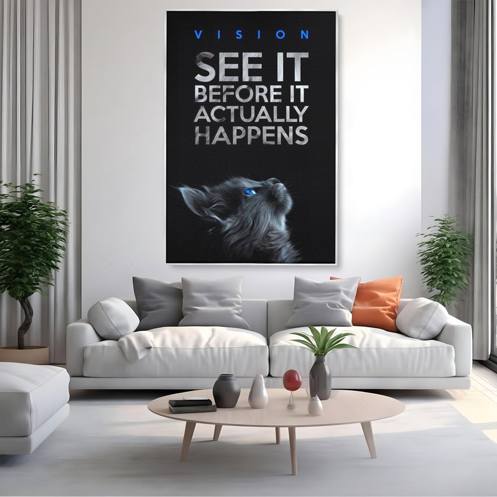 Tablou Canvas Premium, LuxCanva® M1164, Privire catre Destin, Motivational, Inspiratie, Pisica, Felina, Destin, Curaj, Viziune, Mesaj, Modern, Viitor, Animal, Birou, Living, Camera Copil