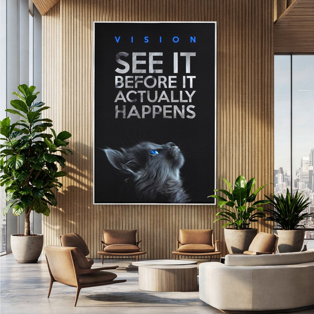 Tablou Canvas Premium, LuxCanva® M1164, Privire catre Destin, Motivational, Inspiratie, Pisica, Felina, Destin, Curaj, Viziune, Mesaj, Modern, Viitor, Animal, Birou, Living, Camera Copil