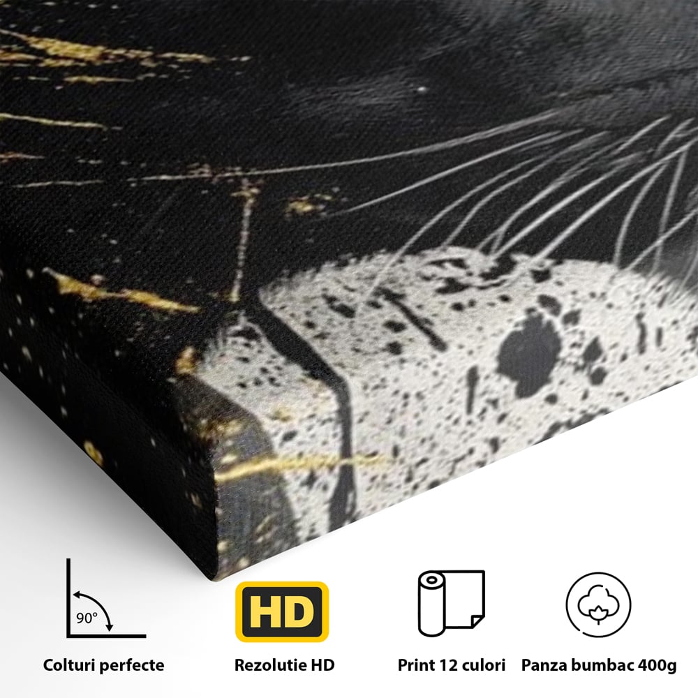 Tablou Canvas Premium, LuxCanva® M1165, Aur din Umbra, Pantera, Felina, Animal, Auriu, Noapte, Intuneric, Jungla, Negru, Pictura, Salbaticie, Exotic, Portret, Birou, Living, Camera Copil