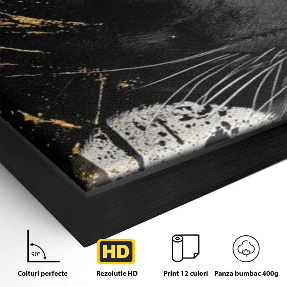 Tablou Canvas Premium, LuxCanva® M1165, Aur din Umbra, Pantera, Felina, Animal, Auriu, Noapte, Intuneric, Jungla, Negru, Pictura, Salbaticie, Exotic, Portret, Birou, Living, Camera Copil
