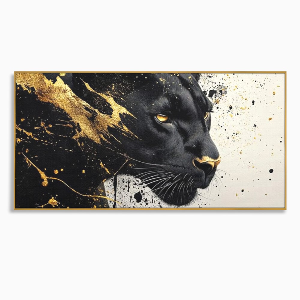Tablou Canvas Premium, LuxCanva® M1165, Aur din Umbra, Pantera, Felina, Animal, Auriu, Noapte, Intuneric, Jungla, Negru, Pictura, Salbaticie, Exotic, Portret, Birou, Living, Camera Copil