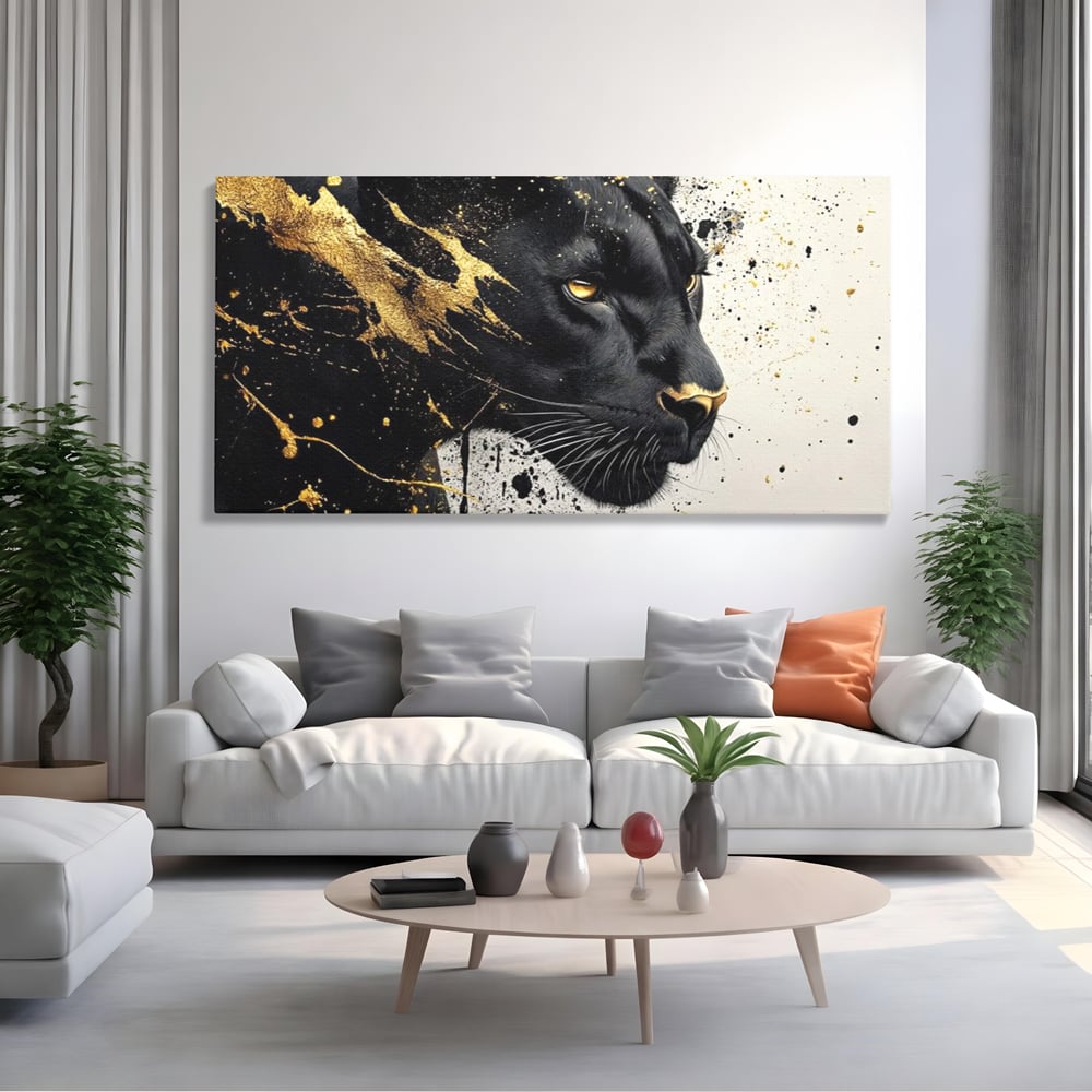 Tablou Canvas Premium, LuxCanva® M1165, Aur din Umbra, Pantera, Felina, Animal, Auriu, Noapte, Intuneric, Jungla, Negru, Pictura, Salbaticie, Exotic, Portret, Birou, Living, Camera Copil