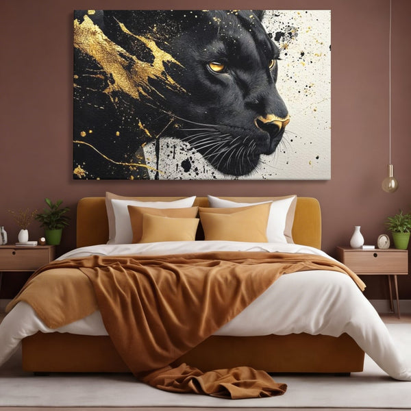Tablou Canvas Premium, LuxCanva® M1165, Aur din Umbra, Pantera, Felina, Animal, Auriu, Noapte, Intuneric, Jungla, Negru, Pictura, Salbaticie, Exotic, Portret, Birou, Living, Camera Copil