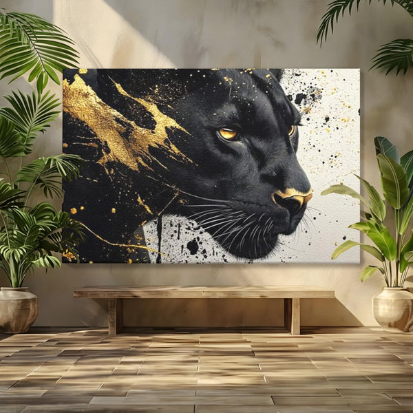 Tablou Canvas Premium, LuxCanva® M1165, Aur din Umbra, Pantera, Felina, Animal, Auriu, Noapte, Intuneric, Jungla, Negru, Pictura, Salbaticie, Exotic, Portret, Birou, Living, Camera Copil