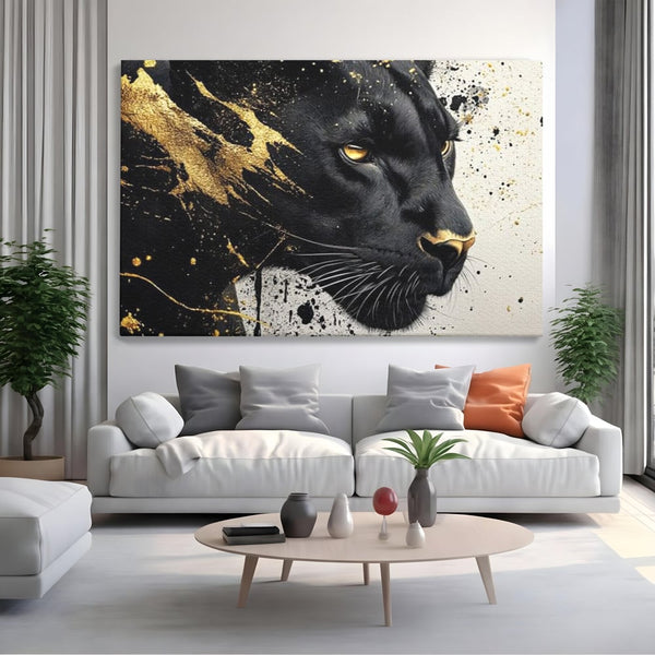 Tablou Canvas Premium, LuxCanva® M1165, Aur din Umbra, Pantera, Felina, Animal, Auriu, Noapte, Intuneric, Jungla, Negru, Pictura, Salbaticie, Exotic, Portret, Birou, Living, Camera Copil