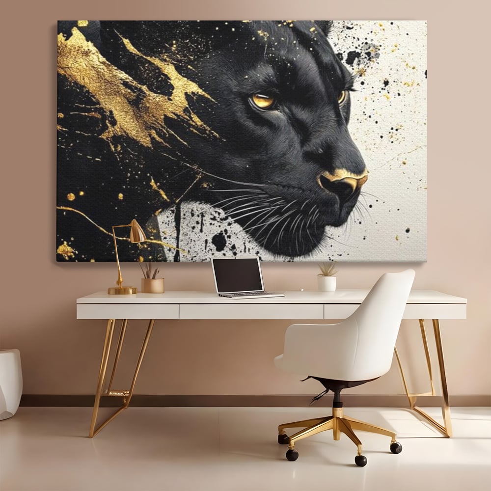 Tablou Canvas Premium, LuxCanva® M1165, Aur din Umbra, Pantera, Felina, Animal, Auriu, Noapte, Intuneric, Jungla, Negru, Pictura, Salbaticie, Exotic, Portret, Birou, Living, Camera Copil