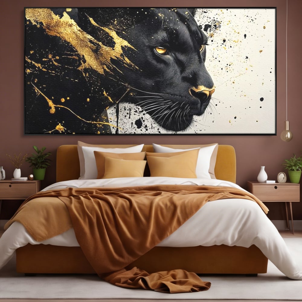 Tablou Canvas Premium, LuxCanva® M1165, Aur din Umbra, Pantera, Felina, Animal, Auriu, Noapte, Intuneric, Jungla, Negru, Pictura, Salbaticie, Exotic, Portret, Birou, Living, Camera Copil