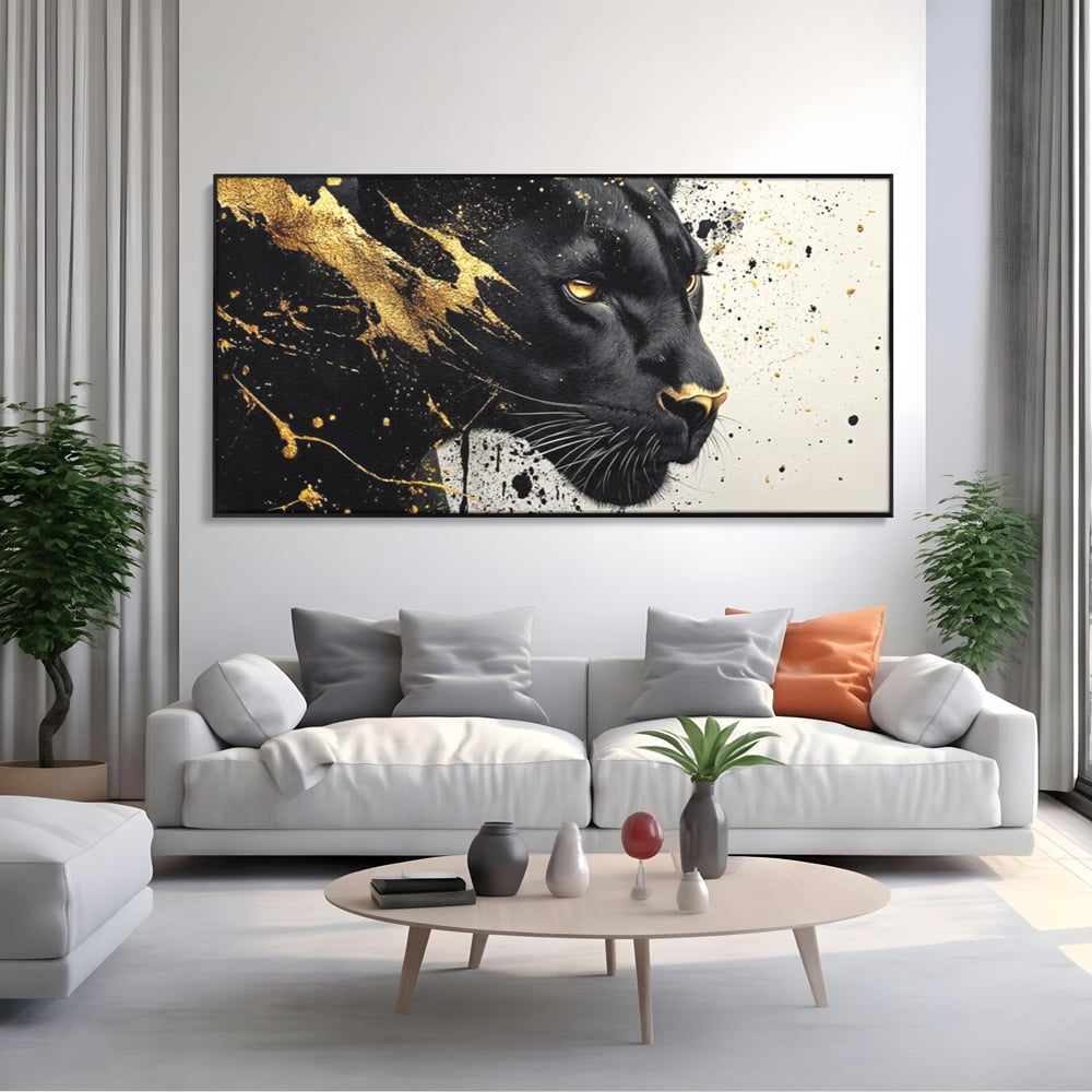 Tablou Canvas Premium, LuxCanva® M1165, Aur din Umbra, Pantera, Felina, Animal, Auriu, Noapte, Intuneric, Jungla, Negru, Pictura, Salbaticie, Exotic, Portret, Birou, Living, Camera Copil