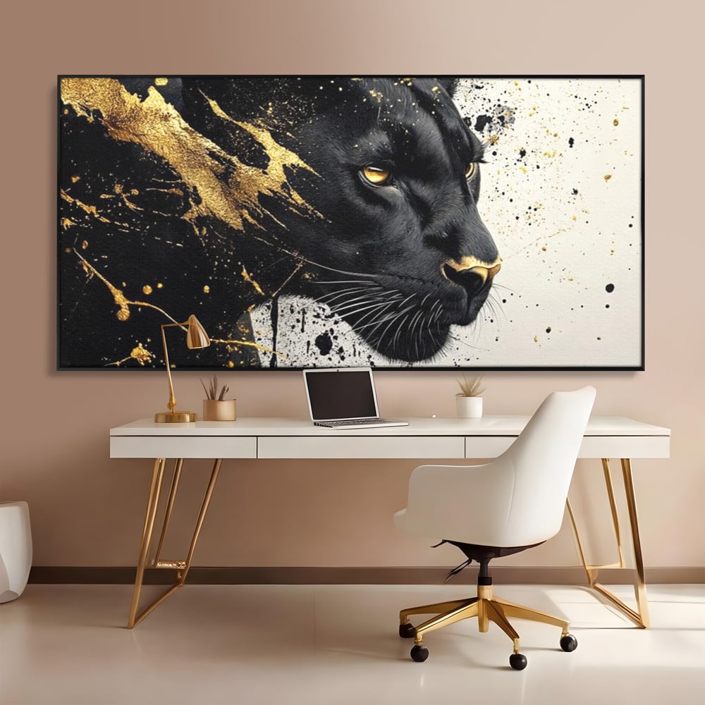 Tablou Canvas Premium, LuxCanva® M1165, Aur din Umbra, Pantera, Felina, Animal, Auriu, Noapte, Intuneric, Jungla, Negru, Pictura, Salbaticie, Exotic, Portret, Birou, Living, Camera Copil