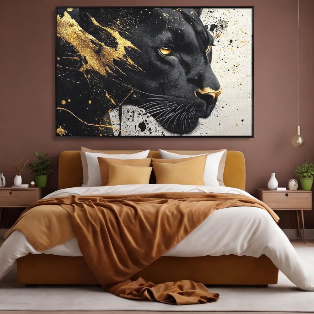 Tablou Canvas Premium, LuxCanva® M1165, Aur din Umbra, Pantera, Felina, Animal, Auriu, Noapte, Intuneric, Jungla, Negru, Pictura, Salbaticie, Exotic, Portret, Birou, Living, Camera Copil
