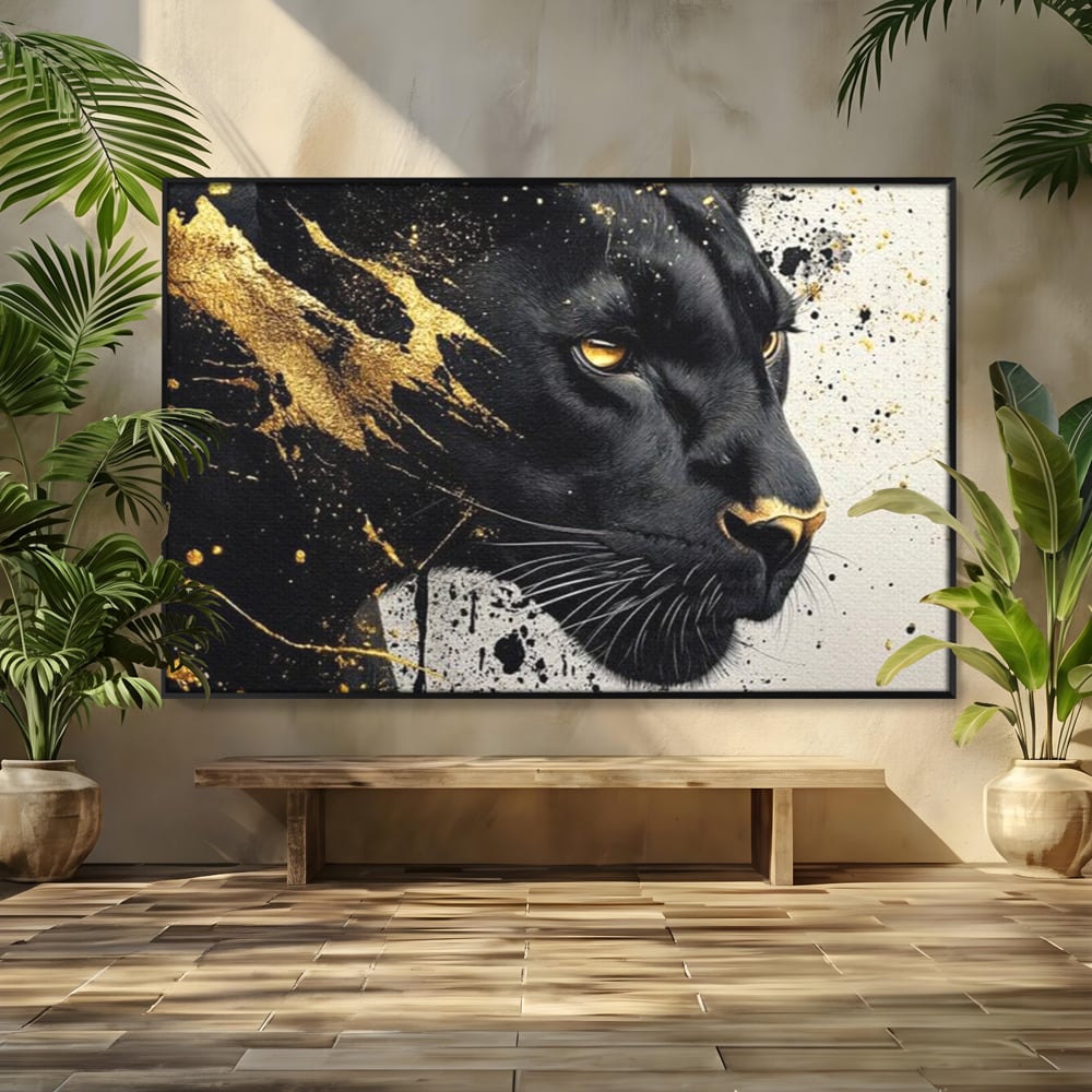 Tablou Canvas Premium, LuxCanva® M1165, Aur din Umbra, Pantera, Felina, Animal, Auriu, Noapte, Intuneric, Jungla, Negru, Pictura, Salbaticie, Exotic, Portret, Birou, Living, Camera Copil