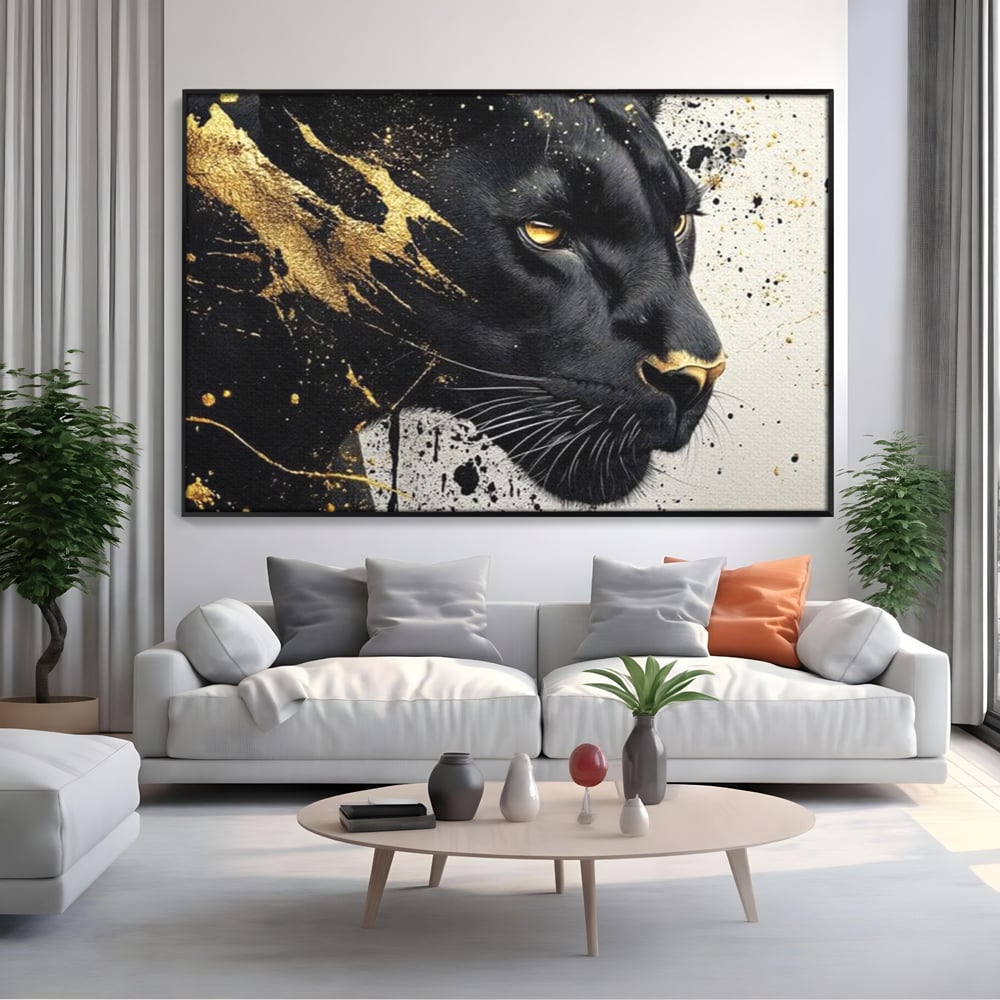 Tablou Canvas Premium, LuxCanva® M1165, Aur din Umbra, Pantera, Felina, Animal, Auriu, Noapte, Intuneric, Jungla, Negru, Pictura, Salbaticie, Exotic, Portret, Birou, Living, Camera Copil