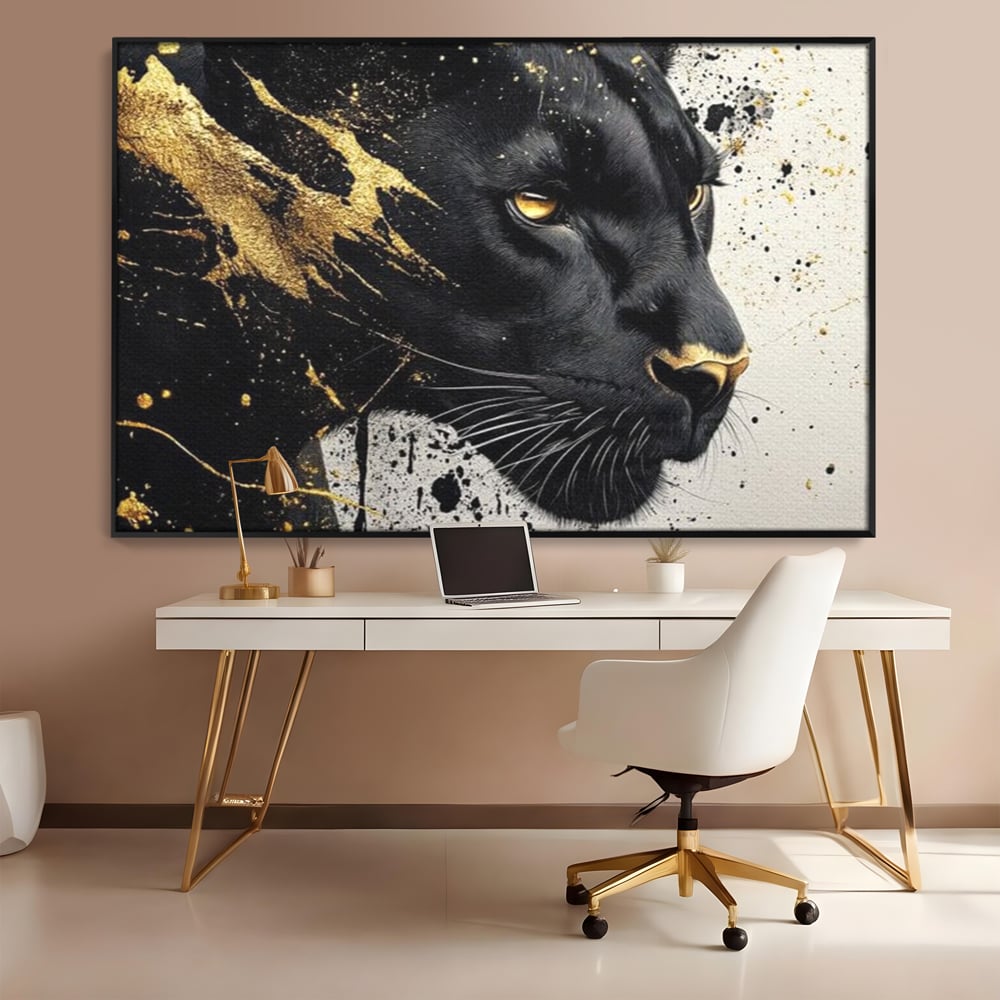 Tablou Canvas Premium, LuxCanva® M1165, Aur din Umbra, Pantera, Felina, Animal, Auriu, Noapte, Intuneric, Jungla, Negru, Pictura, Salbaticie, Exotic, Portret, Birou, Living, Camera Copil