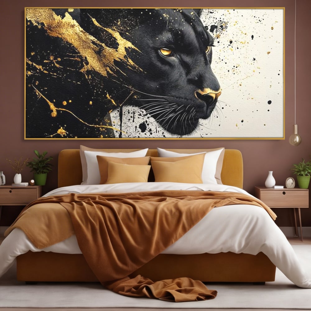 Tablou Canvas Premium, LuxCanva® M1165, Aur din Umbra, Pantera, Felina, Animal, Auriu, Noapte, Intuneric, Jungla, Negru, Pictura, Salbaticie, Exotic, Portret, Birou, Living, Camera Copil