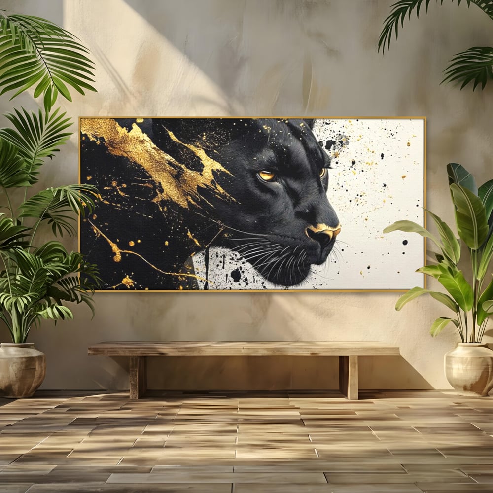 Tablou Canvas Premium, LuxCanva® M1165, Aur din Umbra, Pantera, Felina, Animal, Auriu, Noapte, Intuneric, Jungla, Negru, Pictura, Salbaticie, Exotic, Portret, Birou, Living, Camera Copil