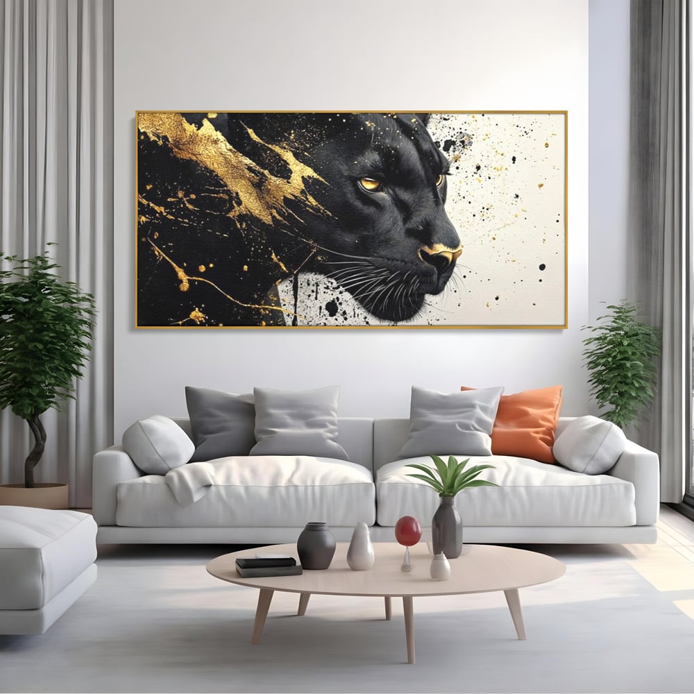 Tablou Canvas Premium, LuxCanva® M1165, Aur din Umbra, Pantera, Felina, Animal, Auriu, Noapte, Intuneric, Jungla, Negru, Pictura, Salbaticie, Exotic, Portret, Birou, Living, Camera Copil