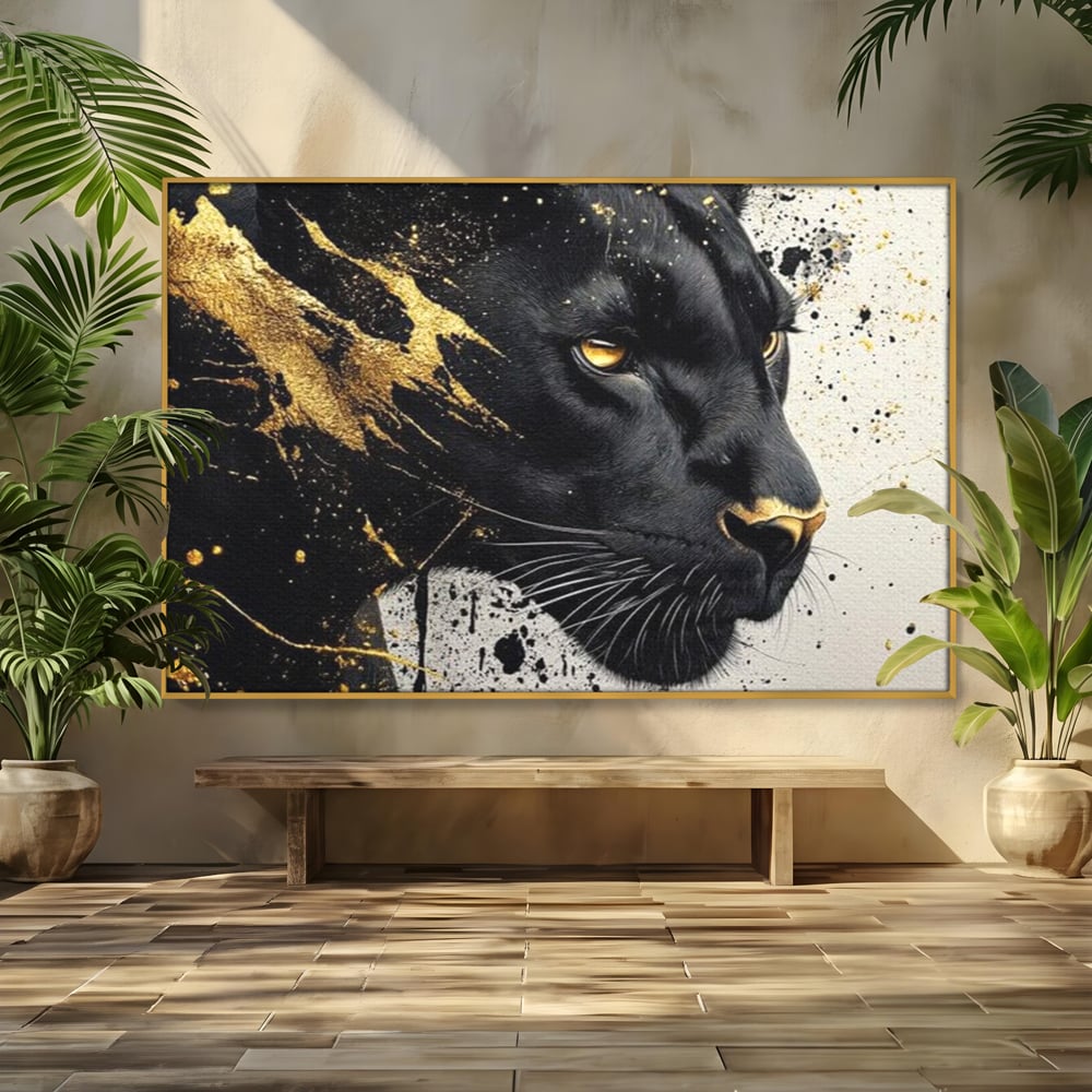 Tablou Canvas Premium, LuxCanva® M1165, Aur din Umbra, Pantera, Felina, Animal, Auriu, Noapte, Intuneric, Jungla, Negru, Pictura, Salbaticie, Exotic, Portret, Birou, Living, Camera Copil