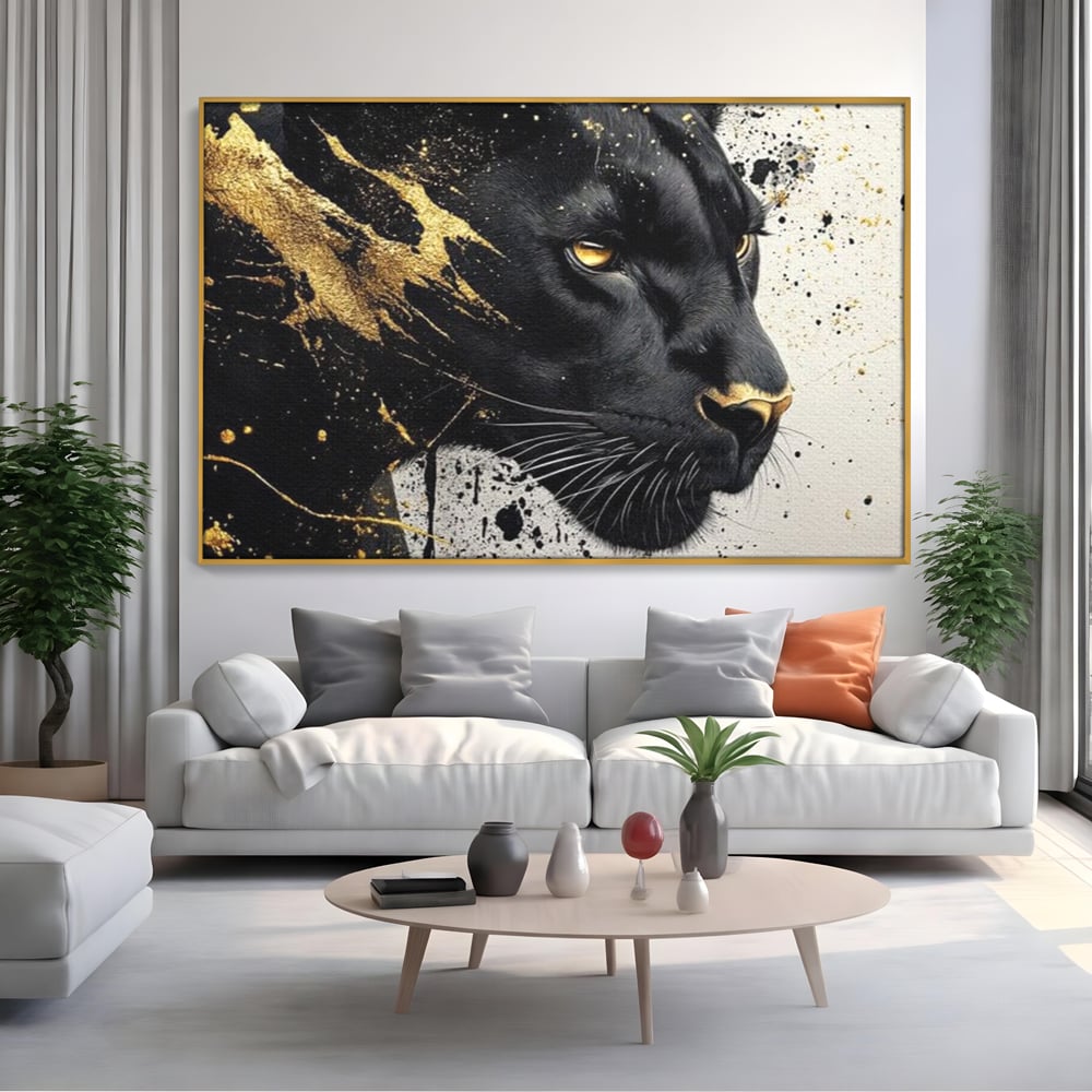 Tablou Canvas Premium, LuxCanva® M1165, Aur din Umbra, Pantera, Felina, Animal, Auriu, Noapte, Intuneric, Jungla, Negru, Pictura, Salbaticie, Exotic, Portret, Birou, Living, Camera Copil