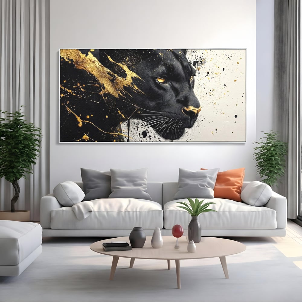 Tablou Canvas Premium, LuxCanva® M1165, Aur din Umbra, Pantera, Felina, Animal, Auriu, Noapte, Intuneric, Jungla, Negru, Pictura, Salbaticie, Exotic, Portret, Birou, Living, Camera Copil