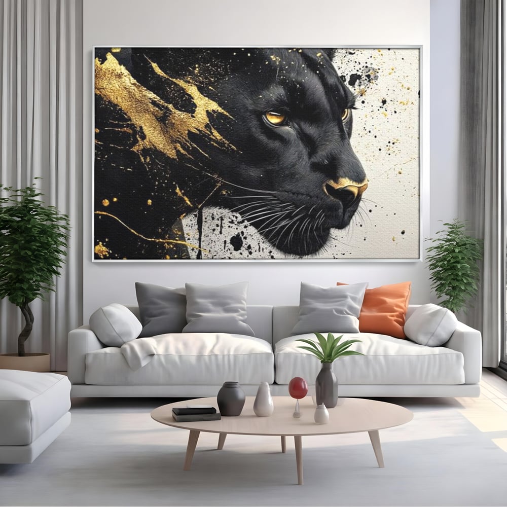 Tablou Canvas Premium, LuxCanva® M1165, Aur din Umbra, Pantera, Felina, Animal, Auriu, Noapte, Intuneric, Jungla, Negru, Pictura, Salbaticie, Exotic, Portret, Birou, Living, Camera Copil