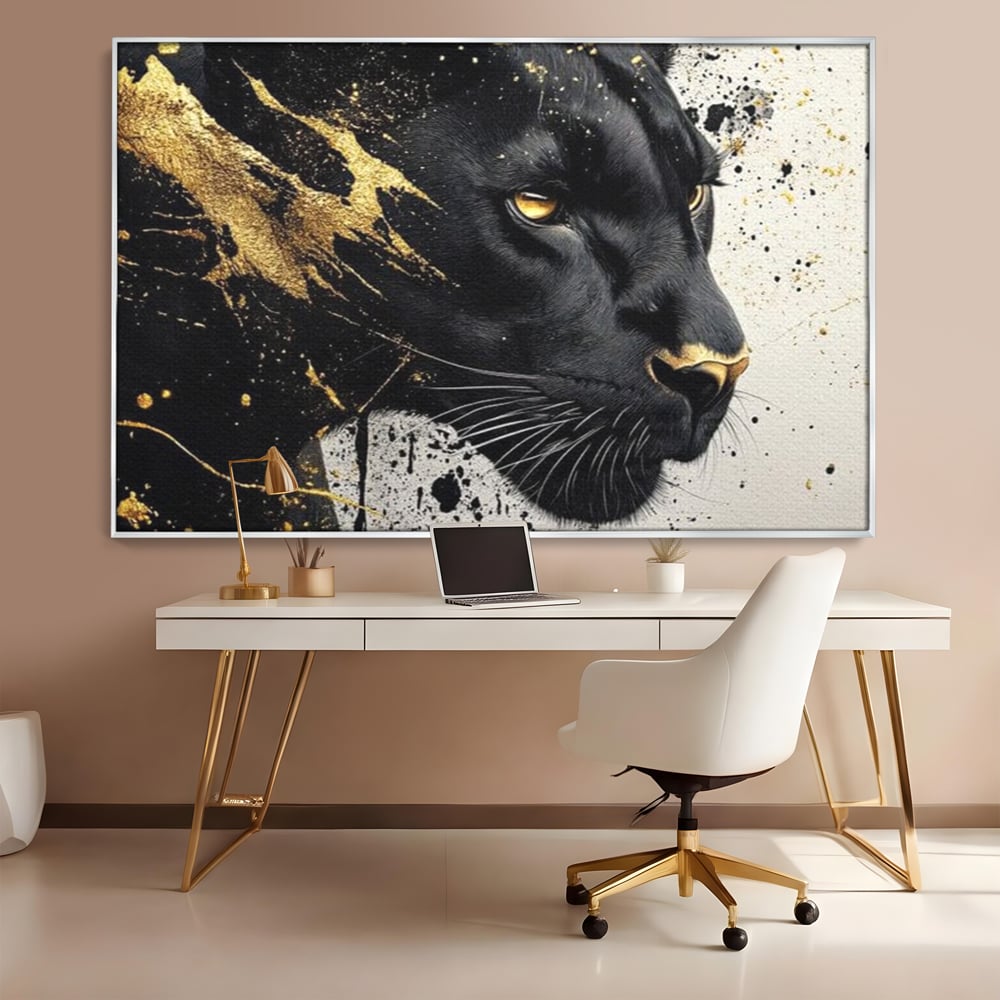 Tablou Canvas Premium, LuxCanva® M1165, Aur din Umbra, Pantera, Felina, Animal, Auriu, Noapte, Intuneric, Jungla, Negru, Pictura, Salbaticie, Exotic, Portret, Birou, Living, Camera Copil