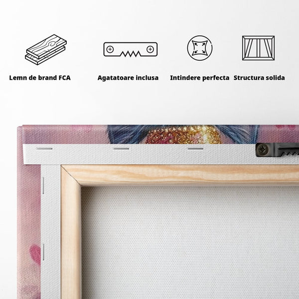Tablou Canvas Premium, LuxCanva® M1166, Printesa cu Fundita Roz, Pastel, Coroana, Printesa, Adorabil, Pisica, Pufos, Roz, Inima, Fundita, Dragut, Portret, Birou, Living, Camera Copil