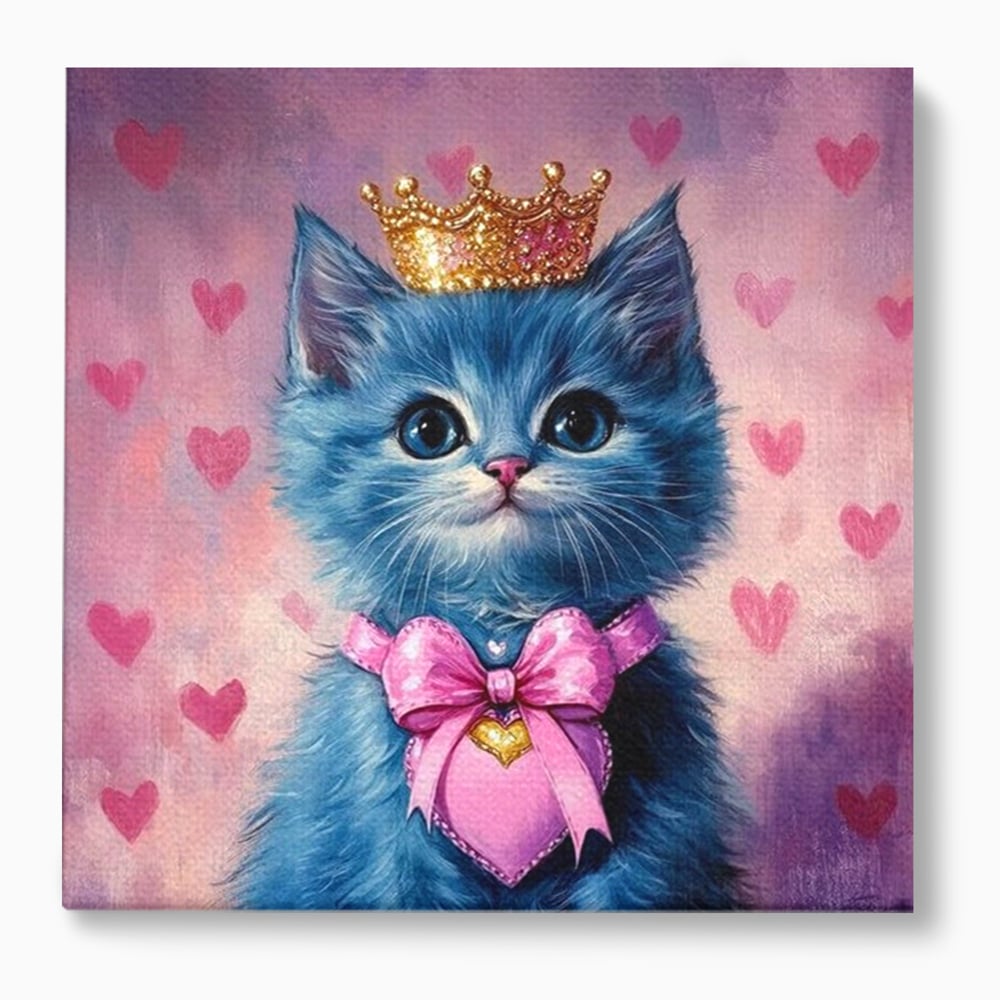 Tablou Canvas Premium, LuxCanva® M1166, Printesa cu Fundita Roz, Pastel, Coroana, Printesa, Adorabil, Pisica, Pufos, Roz, Inima, Fundita, Dragut, Portret, Birou, Living, Camera Copil