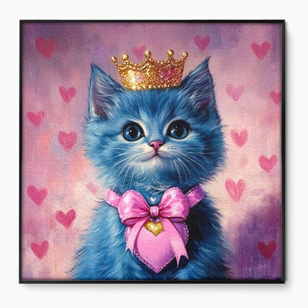 Tablou Canvas Premium, LuxCanva® M1166, Printesa cu Fundita Roz, Pastel, Coroana, Printesa, Adorabil, Pisica, Pufos, Roz, Inima, Fundita, Dragut, Portret, Birou, Living, Camera Copil