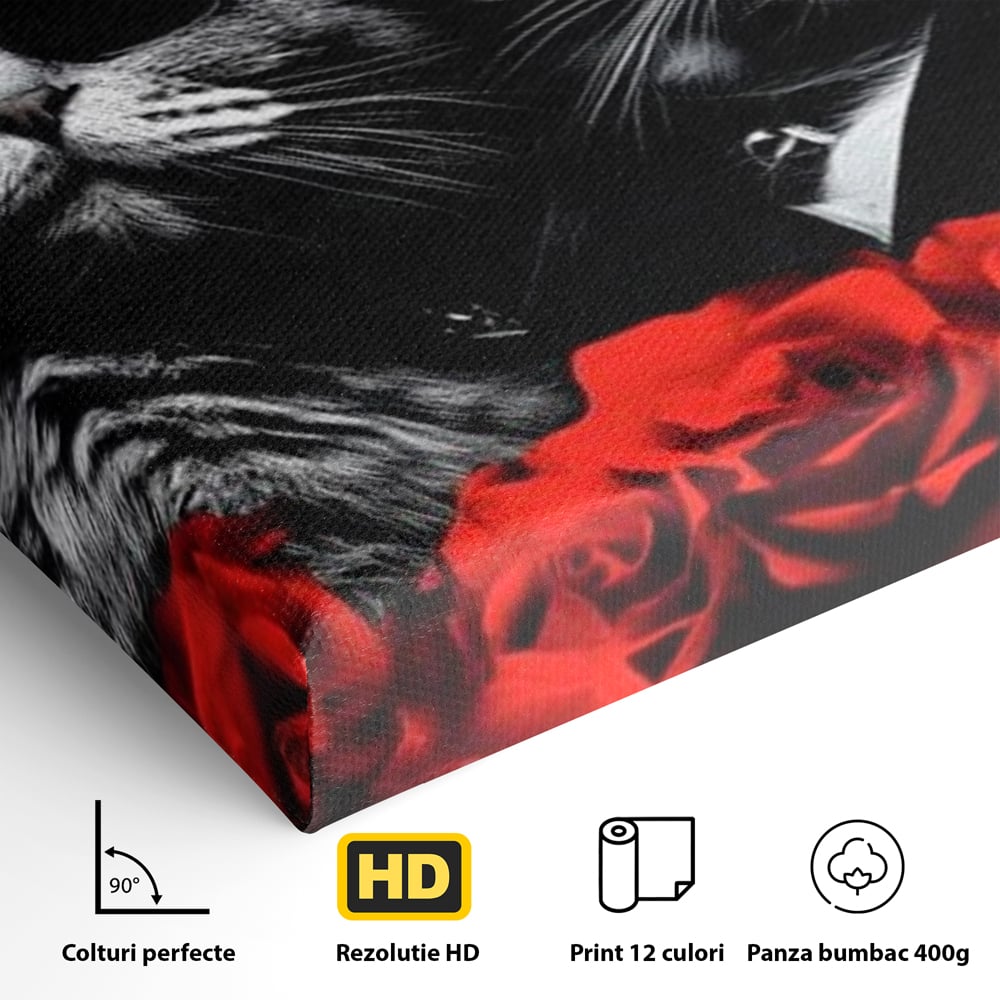 Tablou Canvas Premium, LuxCanva® M1167, Mafia Felina, Gangster, Mafie, Pisici, Feline, Trandafiri, Ochelari, Palarii, Romantic, Moda, Intunecat, Lux, Sarm, Birou, Living, Camera Copil