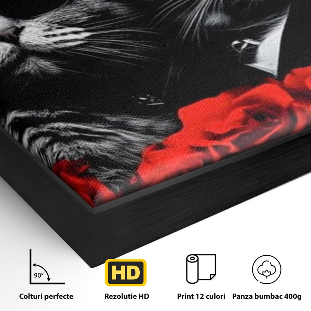 Tablou Canvas Premium, LuxCanva® M1167, Mafia Felina, Gangster, Mafie, Pisici, Feline, Trandafiri, Ochelari, Palarii, Romantic, Moda, Intunecat, Lux, Sarm, Birou, Living, Camera Copil