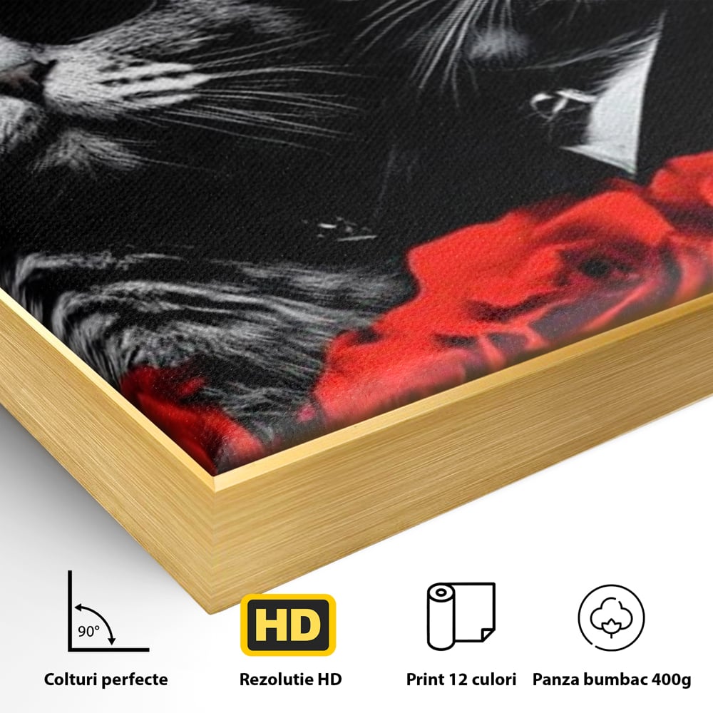 Tablou Canvas Premium, LuxCanva® M1167, Mafia Felina, Gangster, Mafie, Pisici, Feline, Trandafiri, Ochelari, Palarii, Romantic, Moda, Intunecat, Lux, Sarm, Birou, Living, Camera Copil