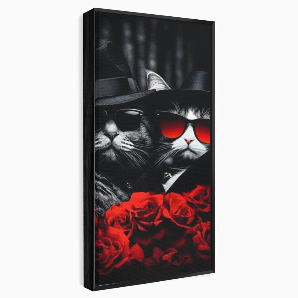Tablou Canvas Premium, LuxCanva® M1167, Mafia Felina, Gangster, Mafie, Pisici, Feline, Trandafiri, Ochelari, Palarii, Romantic, Moda, Intunecat, Lux, Sarm, Birou, Living, Camera Copil