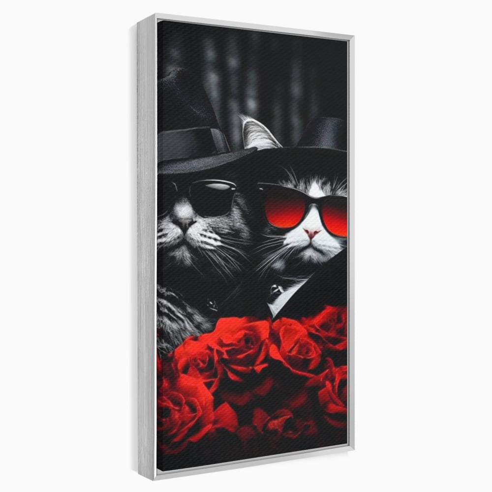 Tablou Canvas Premium, LuxCanva® M1167, Mafia Felina, Gangster, Mafie, Pisici, Feline, Trandafiri, Ochelari, Palarii, Romantic, Moda, Intunecat, Lux, Sarm, Birou, Living, Camera Copil