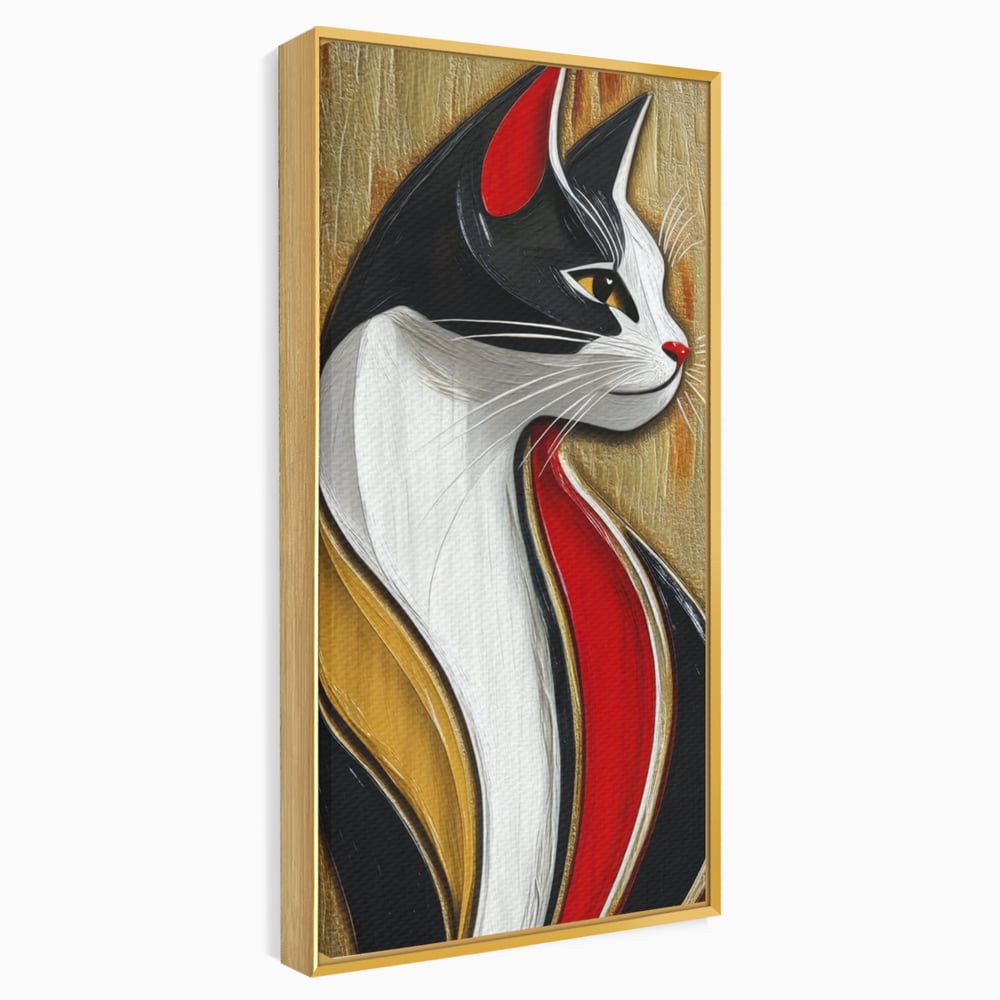 Tablou Canvas Premium, LuxCanva® M1168, Felina din Abanos, Contur, Lemn, Modern, Profil, Pisica, Felina, Aristocratic, Elegant, Abstract, Sculptat, Silueta, Birou, Living, Camera Copil